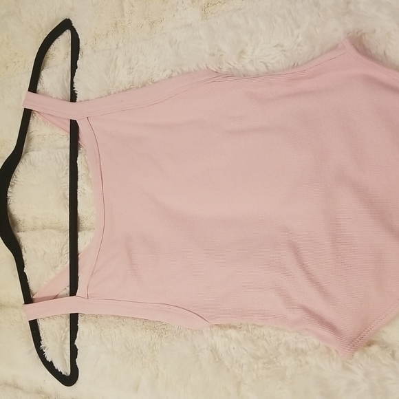 NWT Olivaceous Square Neck Ribbed Cross Back Thong Bodysuit S color light pink - Picture 4 of 11